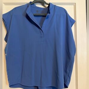 FIGS Rafaela Scrub Top Large Ceil Blue Modern Mandarin Collar Medical Top